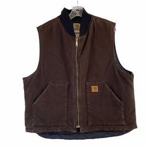 Carhartt Mens XL Brown Duck Arctic Quilted Liner US Made Full Zipper Vest